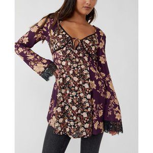 NWT Free People Odette Printed Tunic / Espresso Combo